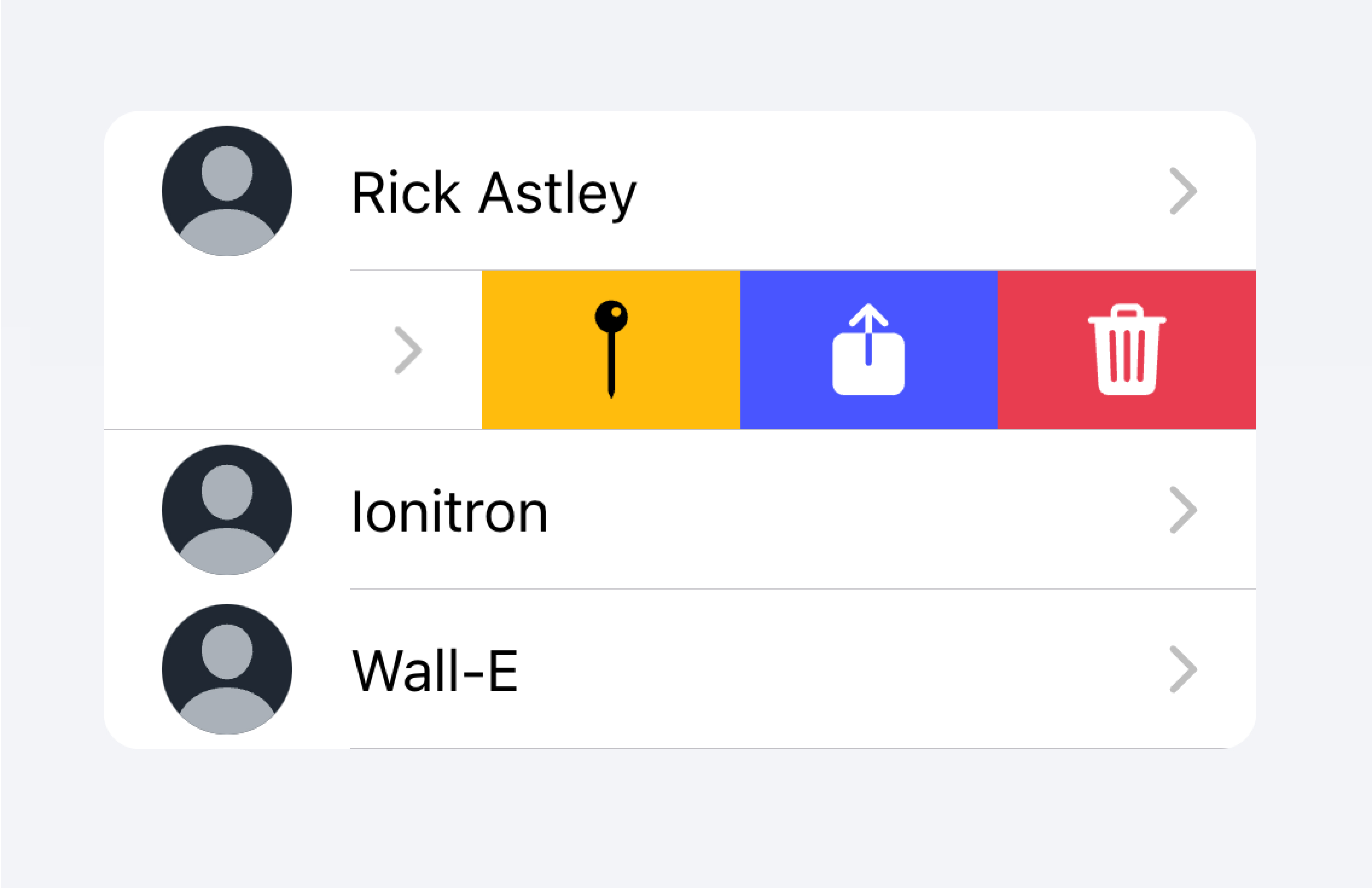 A list that contains several items, each representing a different to-do list. A count of how many tasks in each to-do list is placed at the end of each item.